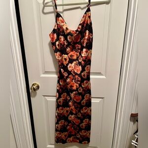 Inspired Hearts XL Floral Slip Midi Dress in Black and Orange NWOT